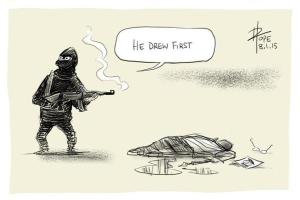 He drew first / Il a dessiné en premier, par David Pope